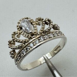 Vintage Mexico 925 Sterling Silver Cubic Zirconia Queen Crown Ring Band 7.5